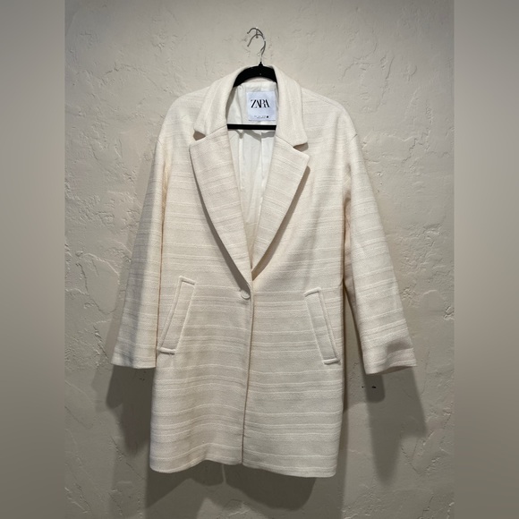 Zara Women's Cream Coat Jacket Lightweight, Large - Picture 1 of 9